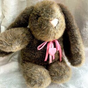 Brown Stuffed Bunny with Pink Ribbon